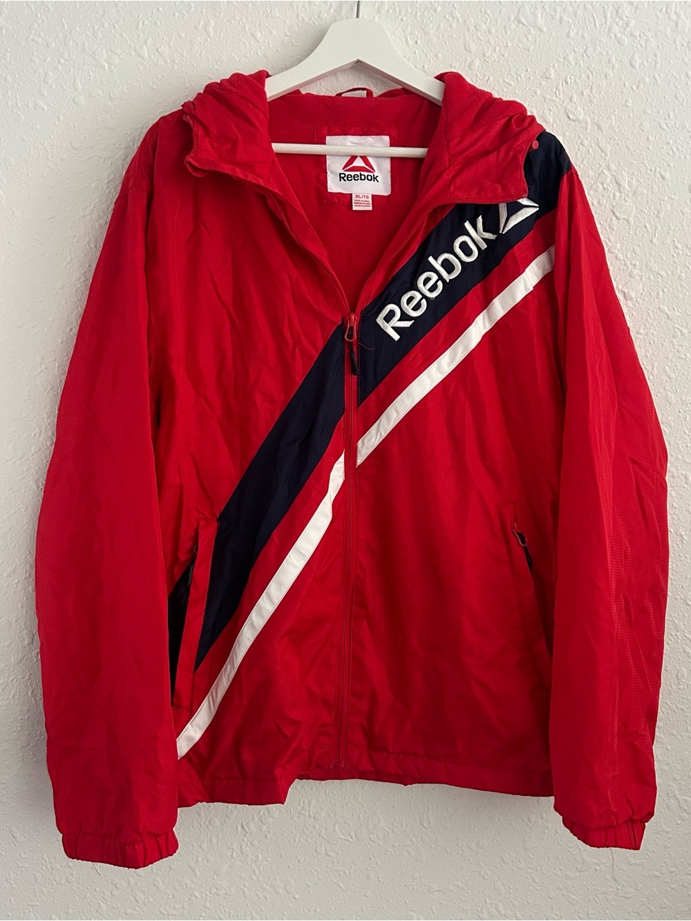 Reebok Red Retro Windbreaker Fleece Lined Jacket XL